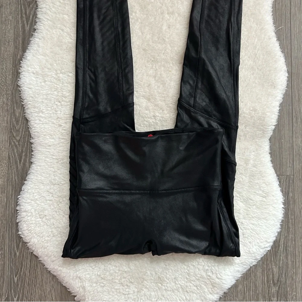 SPANX Black Faux Leather Moto Leggings